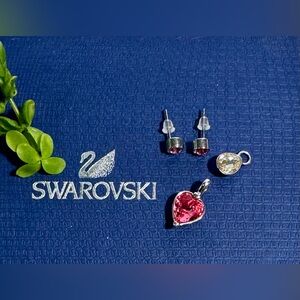 Swarovski Pink and Clear Crystal Jewelry Bundle. Studs, Pendant & Charm